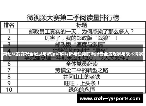 英超联赛赛况全记录与数据解读解析与趋势前瞻报告全景观察与战术洞察